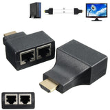 2Pcs HDMI To Dual Port RJ45 Network Cable Extender Over by Cat 5/6 1080p