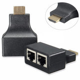 2Pcs HDMI To Dual Port RJ45 Network Cable Extender Over by Cat 5/6 1080p