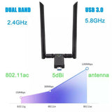 1200Mbps Long Range Dual Band 2.4/5.8G 5GHz Wireless USB3.0 WiFi Adapter Antenna