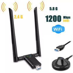 1200Mbps Long Range Dual Band 2.4/5.8G 5GHz Wireless USB3.0 WiFi Adapter Antenna