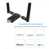 1200Mbps Long Range Dual Band 2.4/5.8G 5GHz Wireless USB3.0 WiFi Adapter Antenna