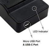 Slim USB to USB-C Battery Charger for PANASONIC DMW-BCK7 BCF10 etc