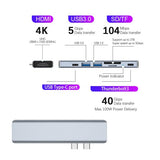 7in1 USB-C Hub Adapter Dock for Macbook with Thunderbolt 3 PD/HDMI/SD/TF/USB 3.0