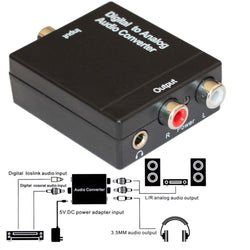 Digital Optical Toslink to Analog Audio Converter with 3.5mm Audio Jack + Cable
