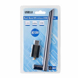 USB 3.0 1200Mbps Dual Band 2.4G/5G WiFi Adapter 802.11ac Wireless 5dBi Antenna