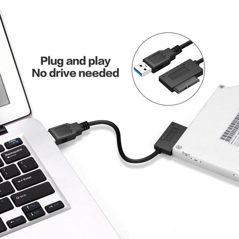 USB 2.0 to Slimline SATA 7+6 13pin Laptop CD DVD Rom Optical Drive Ada ...
